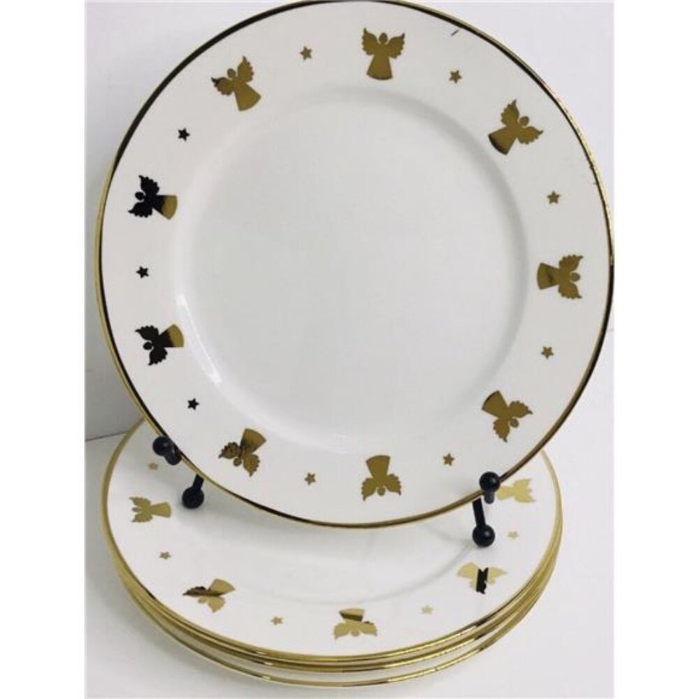 4 Salad / Dessert Plates Grace's Teaware Gold Angels and Gold Ring  8" New